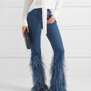 Micheal Kors Collection Ostrich Feathered Trimmed jeans Sz 6 Limited Edition